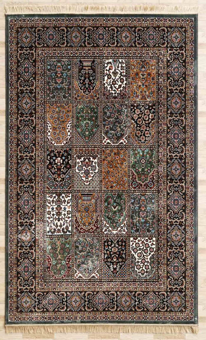 Machine-made rug with modern patterns, soft texture, and long-lasting durability for home décor.