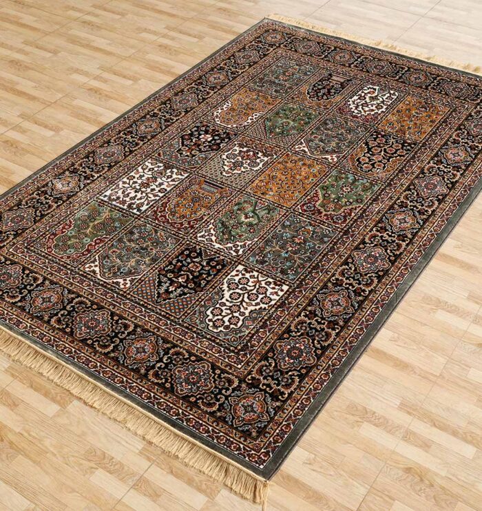 Machine-made rug with modern patterns, soft texture, and long-lasting durability for home décor.
