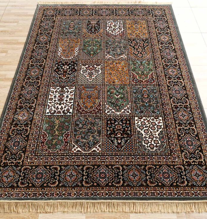 Machine-made rug with modern patterns, soft texture, and long-lasting durability for home décor.