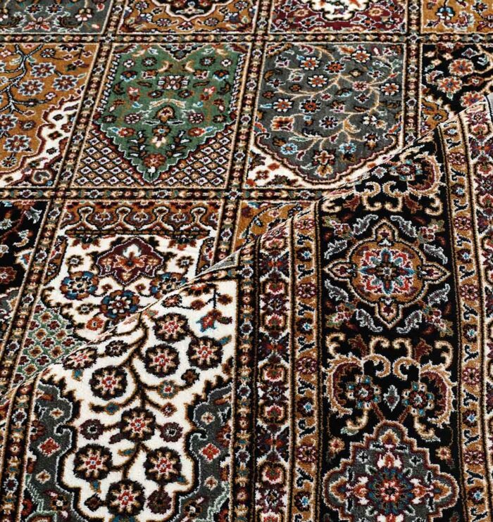 Machine-made rug with modern patterns, soft texture, and long-lasting durability for home décor.