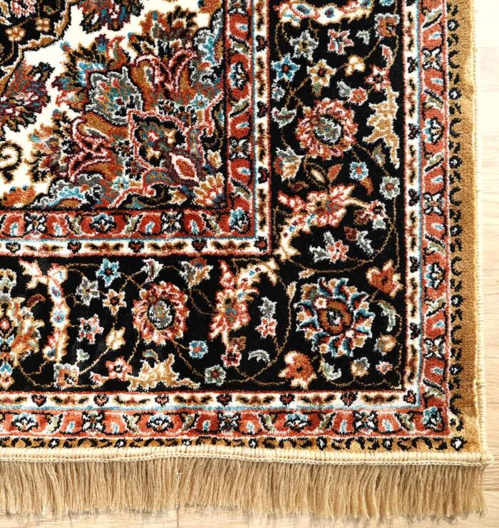 Machine-made rug with modern patterns, soft texture, and long-lasting durability for home décor.