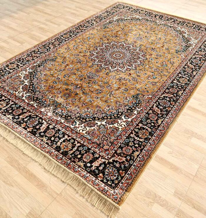 Machine-made rug with modern patterns, soft texture, and long-lasting durability for home décor.