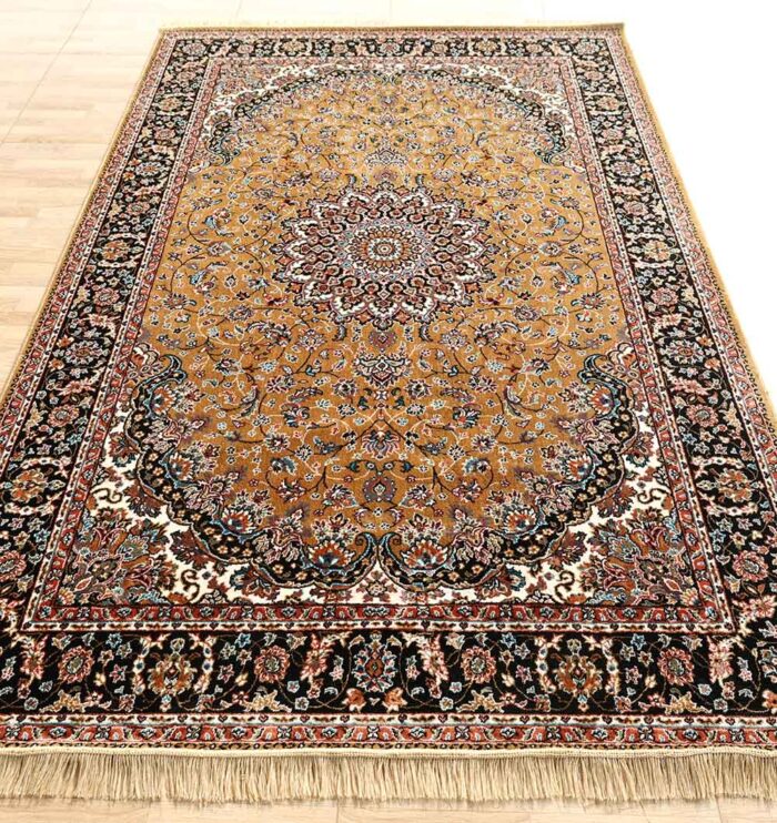 Machine-made rug with modern patterns, soft texture, and long-lasting durability for home décor.