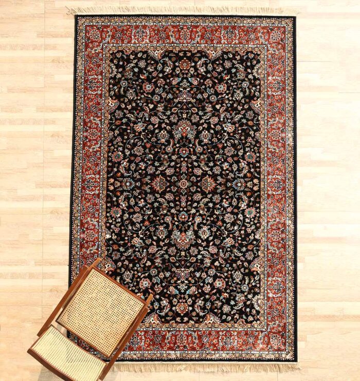 Machine-made rug with modern patterns, soft texture, and long-lasting durability for home décor.