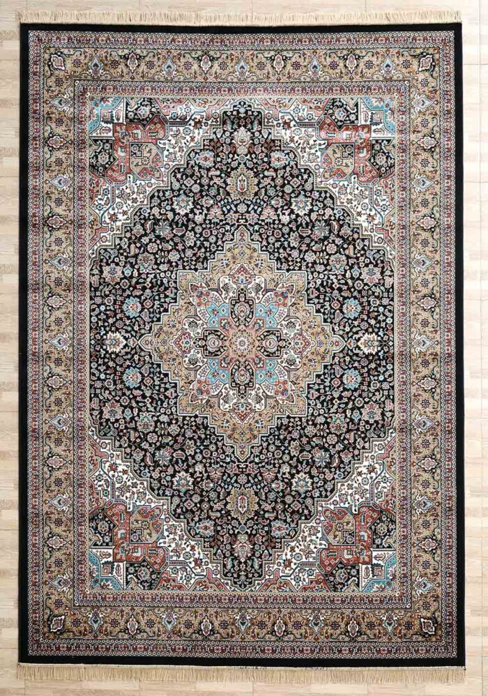 Machine-made rug featuring durable construction, stylish patterns, and easy-care design for modern homes.
