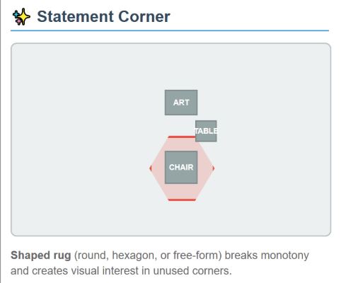 Rug Size Guide for Statement Corner This is the rug size guide for statement corner