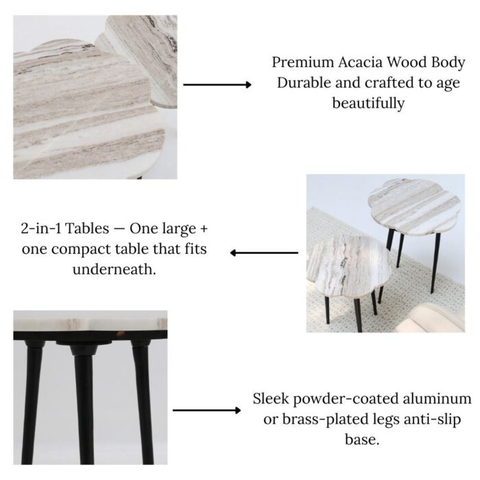 Aluminium Nesting with Marble Side Table – Luxury Living Room Furniture Dubai