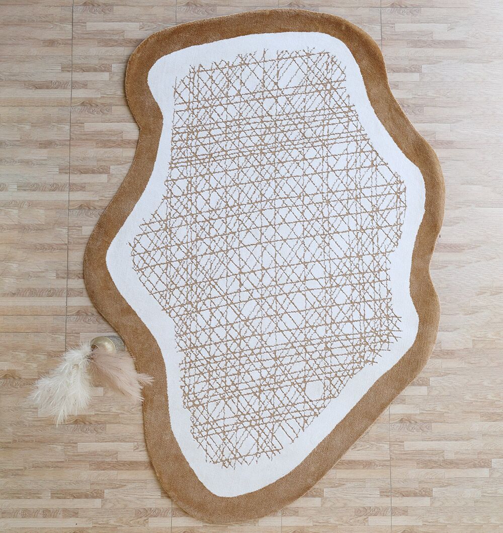 Premium Handmade Rugs in Dubai – Best Tufted Carpets for Home Novara Shape White & Beige Area Rug  - CMN 90 (200x300 cm) - Image 1