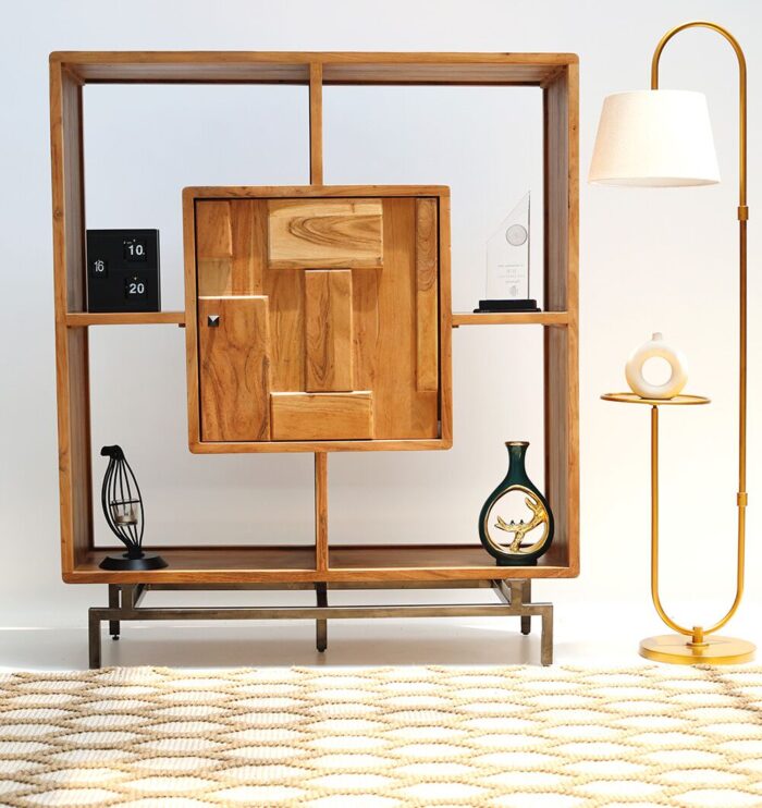 Modern bookshelf with 1 door and iron stand by Ramsha Home رمشا المنزل for stylish home interiors