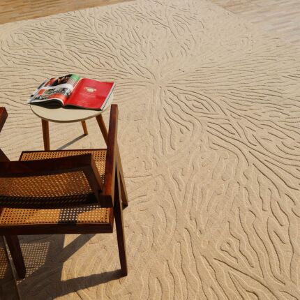 Handmade rectangle light cream color area rug LKH-025, perfect for living room, indoor décor, and outdoor use.