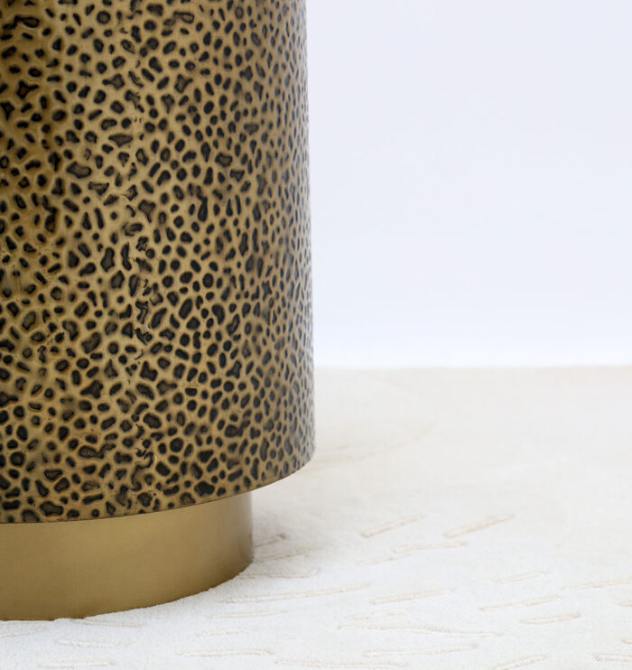 Side view of luxury iron side table with golden brass antique finish GH-085