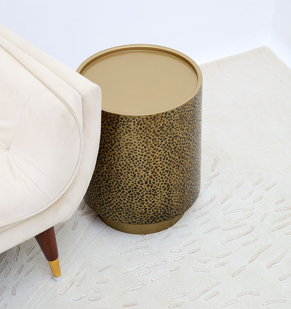 Angled Top View – Luxury Iron Side Table GH-085 Angled top perspective of golden iron side table with textured surface GH-085
