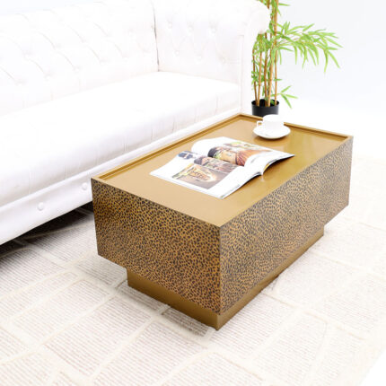 Inclined top view of luxury rectangular iron side table with textured golden surface GH-087
