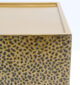 Close side angle of luxury rectangular iron side table with golden brass finish GH-087