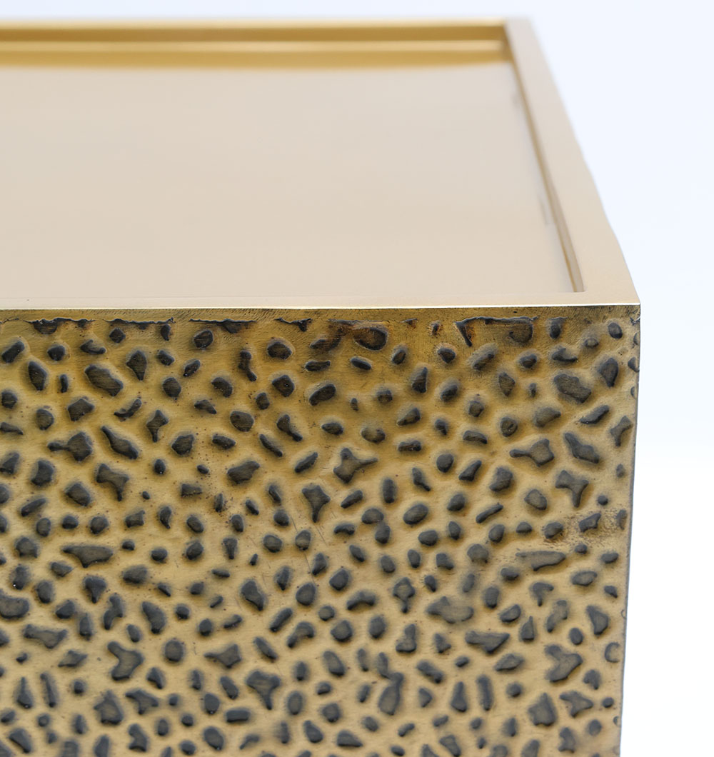 Close Side Angle – Luxury Rectangle Iron Side Table GH-087 Close side angle of luxury rectangular iron side table with golden brass finish GH-087