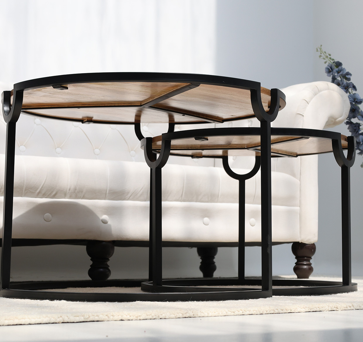 GH-094 (17) (1)d Modern Nesting Coffee Table Set – Round Wooden Top with Metal Frame GH-094 - Image 5