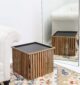 Detailed top-angled view of modern square wooden coffee table with black iron frame GH-99