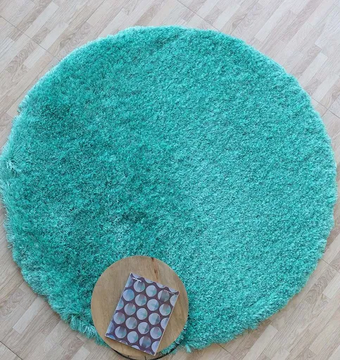 Shaggy Round Rug for Living Room SG 021 (150 cm Round) Sky blue shaggy round rug under table in living room adding cozy style