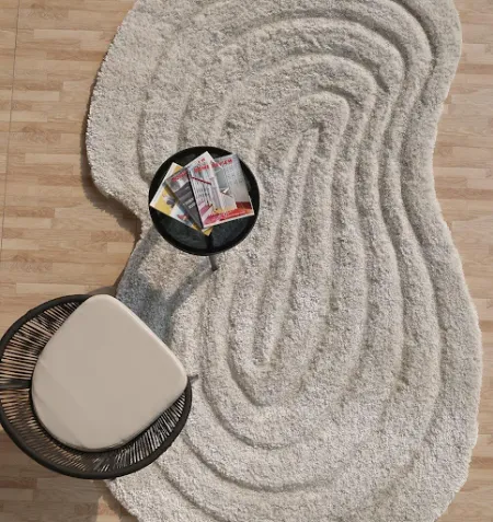 Shaggy Shape Rug for Living Room SG 016 (200 × 300 cm) White shaggy shape rug under black table and chair in living room for cozy and modern decor
