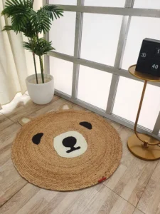 Amazing Handmade Bear Shape Jute Rug – Playful & Eco-Friendly Kids Decor Handmade bear shape jute rug for kids room adding playful natural charm