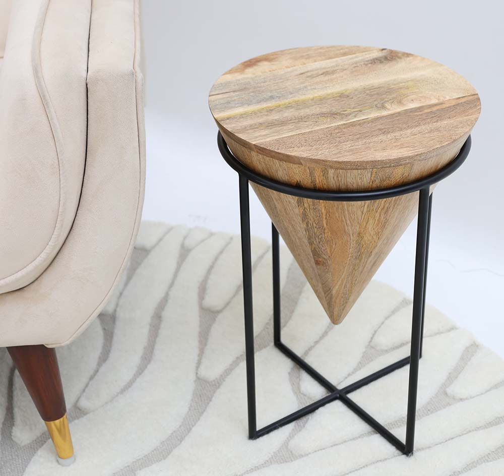 GH-002 (23) Modern Cone Accent Side Table – Solid Wood & Iron Base gh-002 - الصورة 3