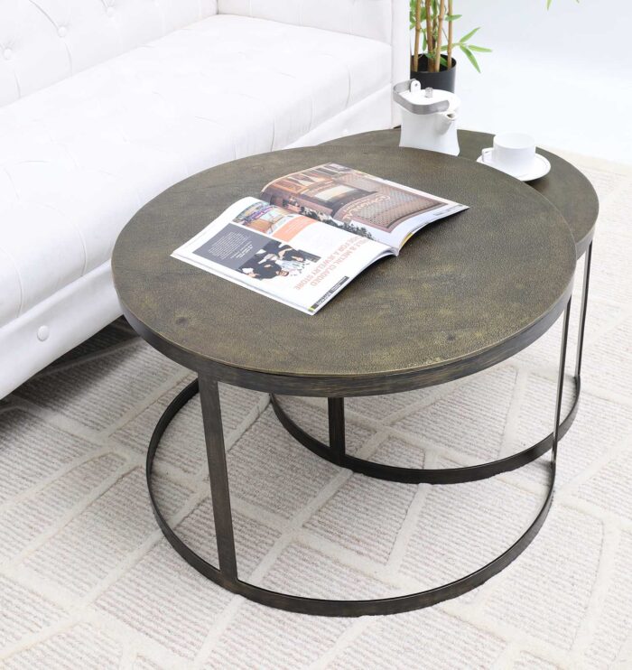⁦Modern Nesting Coffee Table Set – Round Wooden Top with Metal Frame GH-089⁩ - الصورة ⁦1⁩