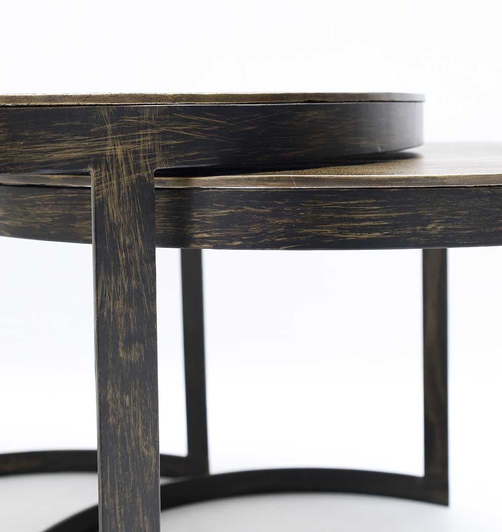 GH-089 (3) Modern Nesting Coffee Table Set – Round Wooden Top with Metal Frame GH-089 - الصورة 5