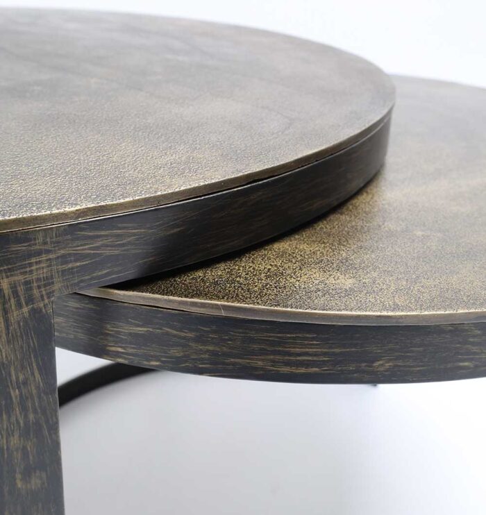 ⁦Modern Nesting Coffee Table Set – Round Wooden Top with Metal Frame GH-089⁩ - الصورة ⁦4⁩