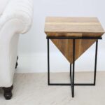 Modern cone design nightstand or office accent table (GH-091) with a solid wood round top and a black iron frame for seamless integration into contemporary interiors.
