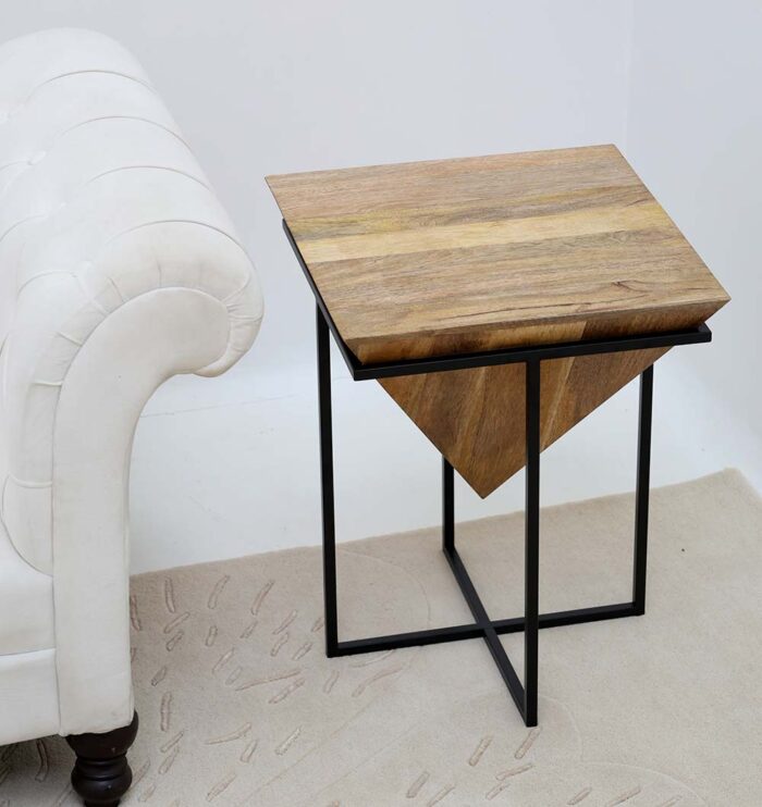 ⁦Modern Cone Accent Side Table – Solid Wood & Iron Base gh-091⁩ - الصورة ⁦2⁩