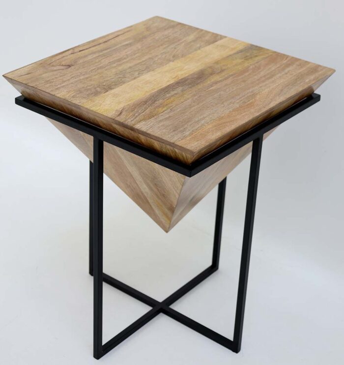 ⁦Modern Cone Accent Side Table – Solid Wood & Iron Base gh-091⁩ - الصورة ⁦4⁩