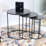 Set of 3 Modern Nesting Side Tables – Antique Brass Finish with Black Iron Base GH-071