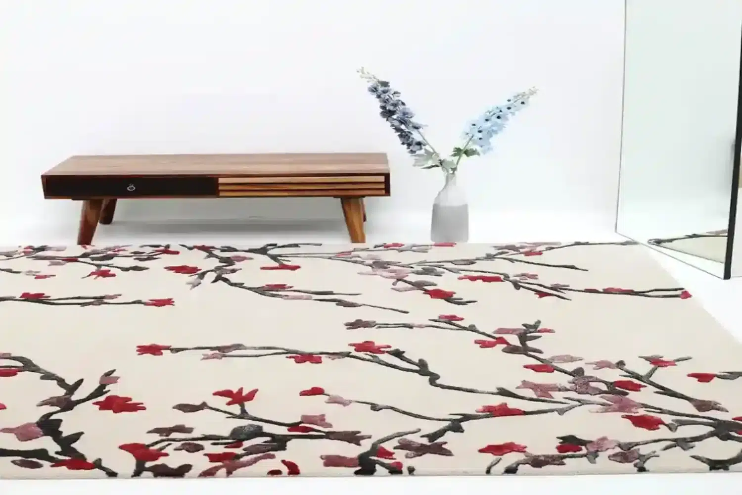 Close-up of an aesthetic woven rug in modern home décor