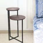 Modern Dual-Tier Side Round Table – Copper Antique Finish with Black Iron Base GH-075-C