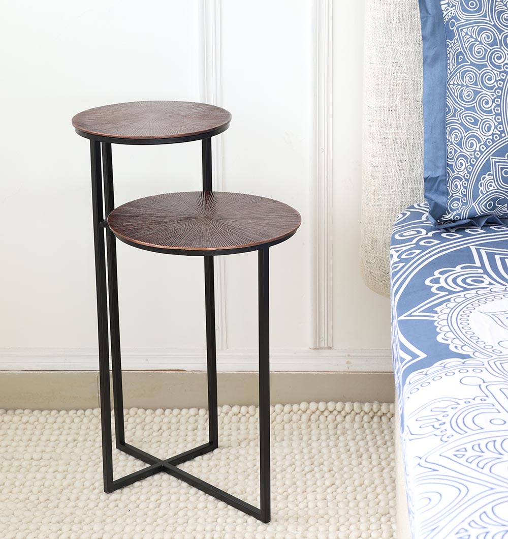 GH-075-C Modern Dual-Tier Side Round Table – Copper Antique Finish with Black Iron Base GH-075-C - الصورة 1