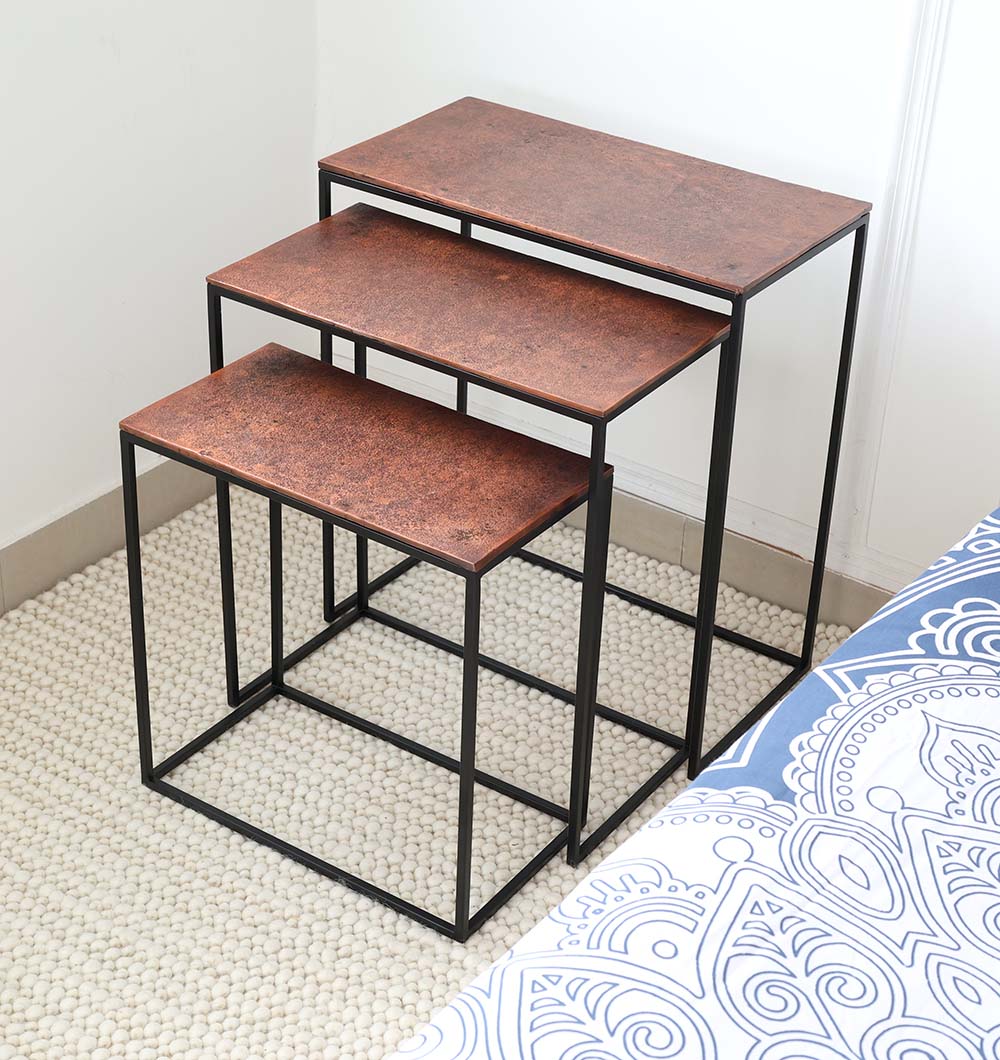 GH-111 B 2 Modern Three-Tier Side Tables – Black Powder/Copper Finish with Black Iron Base GH-111-B - Image 1
