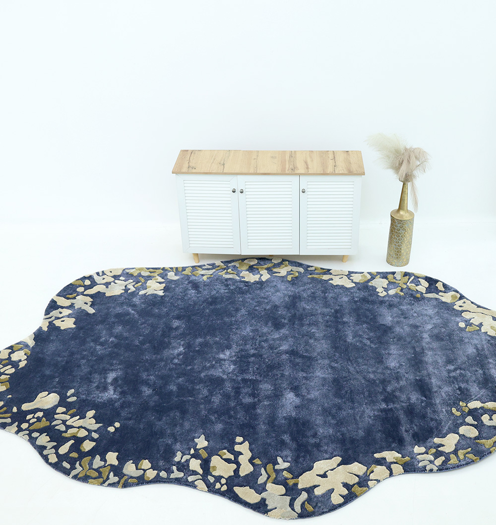 HTV-23 (3) Navy Blue Viscose Shaped Handmade Carpet 200x300 - HTV-23 - Image 1