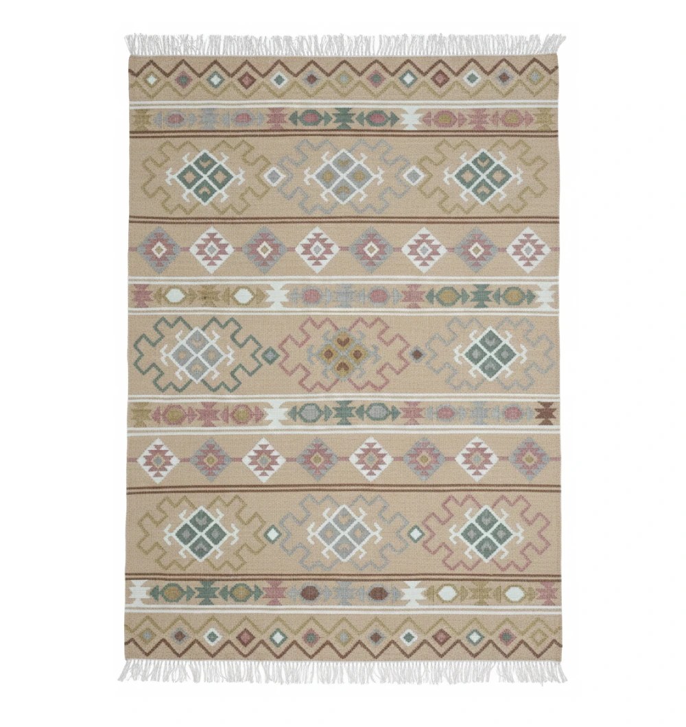 KLM-014 Handwoven Neutral Beige Wool Kilim Rug - KLM 014 - Image 1