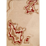 A Large Area Rug in 300x400 cm featuring a cream topographic carved texture with bold red-bordered organic shapes.