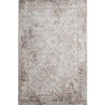 An Abstract Machine Made Carpet with a faded, distressed vintage pattern in neutral beige and grey tones.