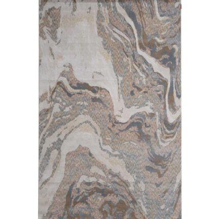 A Modern Abstract Carpet with a flowing, marble-inspired pattern in shades of beige, grey, and brown.