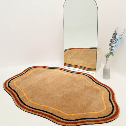 A vibrant, uniquely shaped multi-color shaggy rug, ideal for those seeking trendy rugs in Dubai.